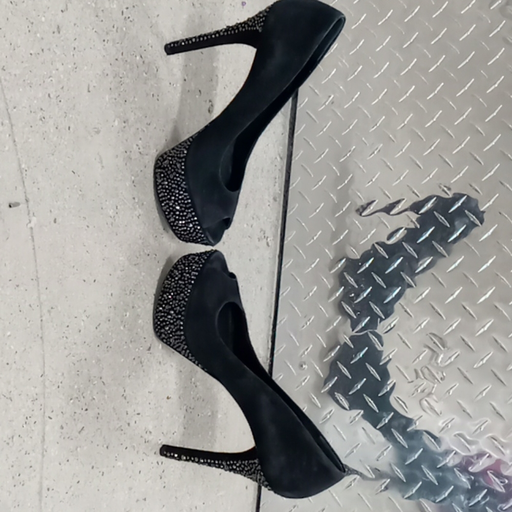 BBrian Atwood Women's Black Suede Rhinestone Shoes